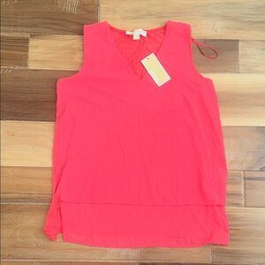 Michael Kors Sleeveless V-Neck Blouse in Bright coral